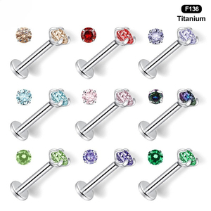 Labret en titane F136 plaqué PVD avec filetage interne et zircon coloré |   Bijoux de piercing corporel pour femmes |   Hypoallergénique - Product Image 2