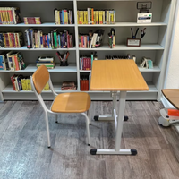 Ensemble de bureau et chaise d'école en bois moulé, table d'étude pour étudiants avec étagère et tiroir, mobilier de classe