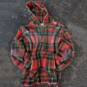 Sweat à capuche oversize pour homme <span class=keywords><strong>en</strong></span> molleton lourd - 100% coton vintage lavé délavé à la lumière du soleil avec patchwork à carreaux et fermeture éclair, streetwear - Product Image 3