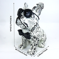 Peinture à transfert d'eau créative personnalisée Statue de chien en résine Pop Art Statue de bouledogue français coloré avec lunettes de soleil et nœuds