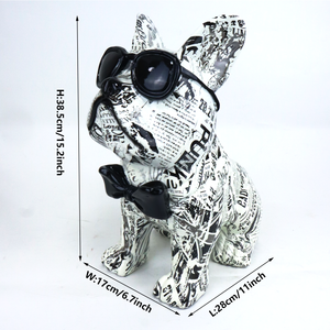 Statua colorata del Bulldog francese con occhiali da sole e fiocchi pittura creativa personalizzata per il trasferimento dell'acqua Pop Art resina statua del cane - Product Image 2