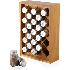 Bamboo Organizer Spice Rack Organizer Bamboo Herb   Spice Shelf Stand Holder with 23 Glass Jars