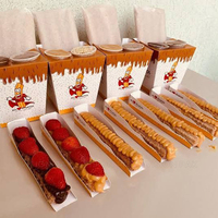 Emballage écologique pour boulangerie : boîte à crêpes, mini-crêpes, gâteaux, gaufres, pâtisseries, churros avec support pour coupelle de sauce