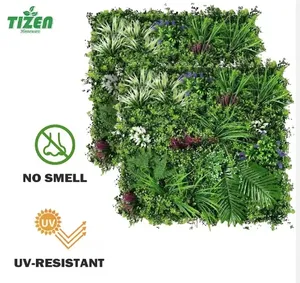 Tizen พลาสติก DIY 3d ป้องกันรังสียูวีในร่มกลางแจ้งตกแต่งปลอมดอกไม้ผนังประดิษฐ์พืชหญ้าผนังแผง
