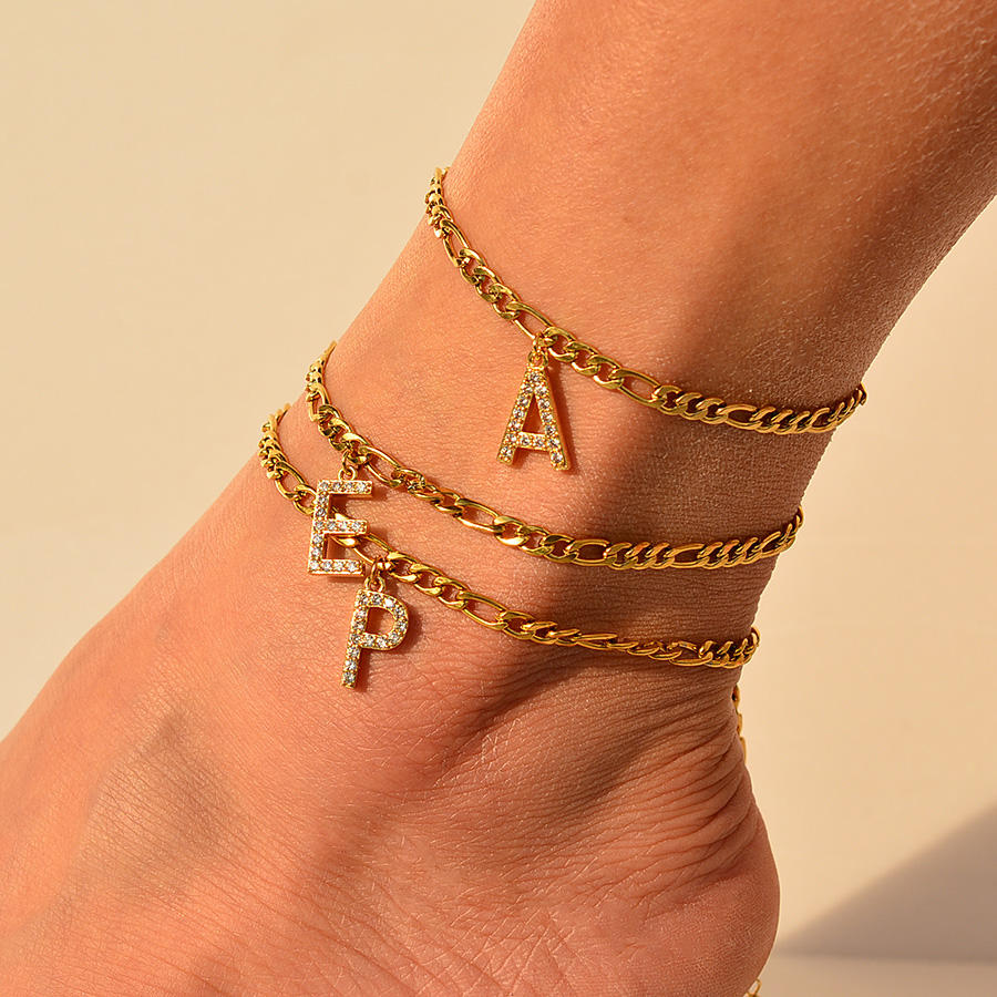 Alibaba Cheap Ankle Bracelets Wholesale Wholesale Custom Ankle 18k Gold  Jewelry Bracelets Gold Letter Initial Stainless Steel Fashion Anklets For 