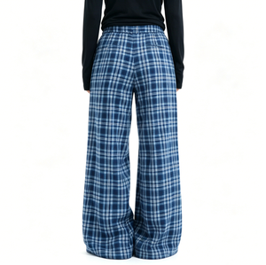 <strong>Women</strong> Blue Plaid Wide Leg Pants High Waist Loose Fit <strong>Trousers</strong> Vintage Checkered Casual Streetwear Female Bottoms - Product Image 3
