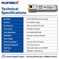 Módulo de Cobre SFP RJ45 10/100/1000Mbps 1.25G 1000BASE-T CAT5 UTP FTTX IP Ampliamente Compatible con Certificados RoHS CE FCC POE 4G