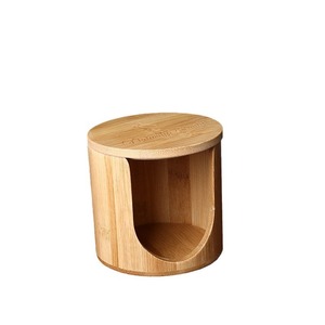 Bamboo Cylindrical <b>Makeup</b> Pad Storage <b>Box</b> 10x10x9.5cm U-Shaped Eco-Friendly Organizer For Cosmetic Pads - Product Image 5