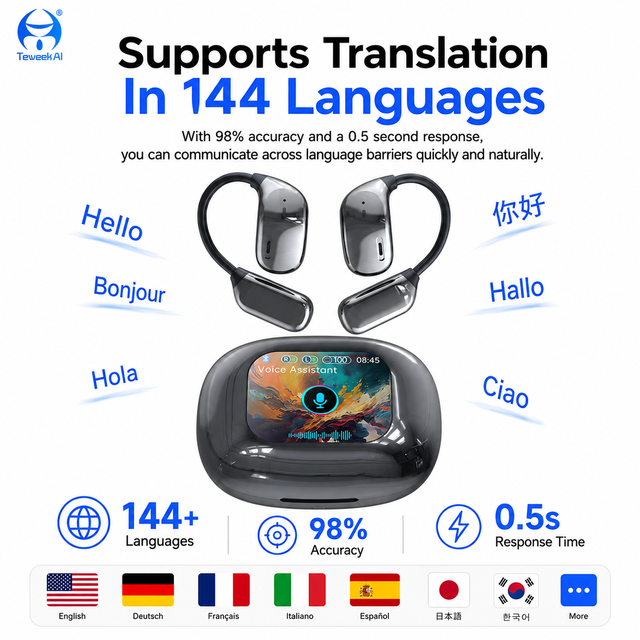 JM16 AI Translation Earbuds Real Time Voice Translator 74 Languages Wireless  Headphones Travel Business