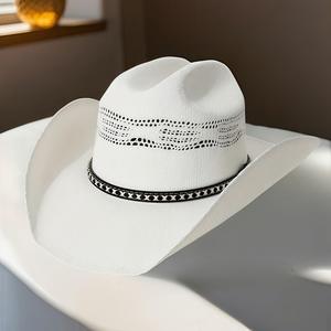 Alta calidad nueva playa a granel gran diseñador tejido a mano mujeres vaquero vaquera verano Natural borde deformado <span class=keywords><strong>Sombrero</strong></span> vaquero <span class=keywords><strong>sombrero</strong></span> de paja - Product Image 4