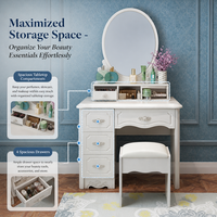 Coiffeuse moderne en MDF blanc avec miroir ovale éclairé, 4 tiroirs, élégante table de maquillage pour chambre à coucher avec rangement, modèle 921D