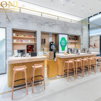 Meuble mural personnalisable en MDF ONI Shopfitting avec éclairage LED pour caisse, comptoir d'accueil, café, boulangerie, présentoir alimentaire