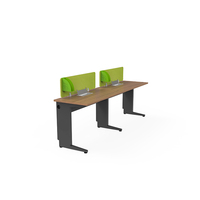 Poste de travail modulaire acoustique en forme de I moderne pour 2/4 personnes avec écrans d'intimité et plan de travail pour espace de travail ouvert (Bois)