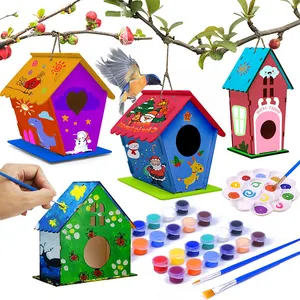 Conjunto de 4 madeira DIY pintura casa do pássaro para crianças engraçado e não-tóxico pintura artesanato Kits para crianças