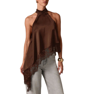 Canotta da <span class=keywords><strong>Donna</strong></span> Channel in <span class=keywords><strong>Raso</strong></span> Setoso con Orlo Asimmetrico in Pizzo, Elegante <span class=keywords><strong>Top</strong></span> Estivo Sexy Y2k con Collo Alto Senza Maniche 2026 - Product Image 2