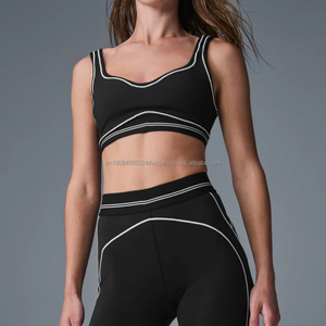 Leggings côtelés sans couture de haute qualité pour le yoga et le pilates d'été, avec haut - Ensemble 2 pièces pour femmes - Product Image 1