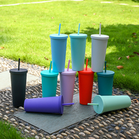Gobelet classique en plastique de 24 oz avec couvercle à paille plate pour cadeau et voyage