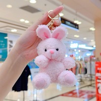Porte-clés en peluche douce en forme de couple d'ours et de lapin, avec lumière, dessin animé mignon, mini pendentif pour sac, ours rose et lapin en peluche, cadeaux