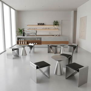 Ensemble <span class=keywords><strong>de</strong></span> tables et chaises <span class=keywords><strong>de</strong></span> restaurant commercial en gros pour café, hôtel, <span class=keywords><strong>bar</strong></span>, mobilier design <span class=keywords><strong>industriel</strong></span> en acier inoxydable durable - Product Image 1