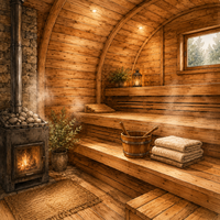 Sauna Traditionnel en Bois Massif de Cèdre et de Pruche pour Extérieur, avec Chauffage à Bois 9KW pour Vapeur Humide/Sèche - Offre Spéciale