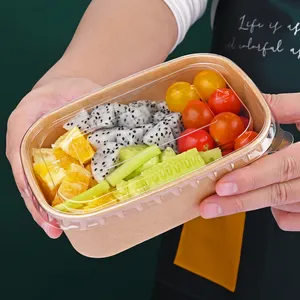 Waterproof Takeaway Food Container Kraft Paper Box Customized Printing Acceptable Rectangle Paper Bowl