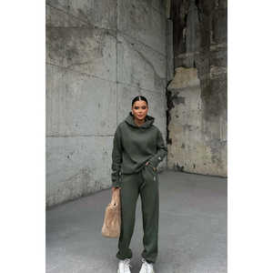 Conjunto Deportivo con Capucha Estampado en Color Caqui, Cómodo y Transpirable, Ropa Deportiva para Invierno, para Correr, Informal, Sólido, Personalizado, Talla Grande, con Logotipo - Product Image 3