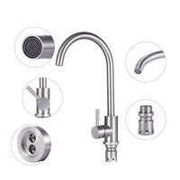 Robinet de cuisine monocommande contemporain en acier inoxydable, mitigeur d'eau froide pour usage hôtelier, mural monotrou