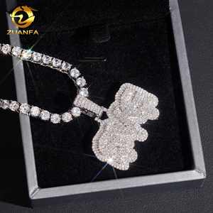 Liontin Huruf Moissanite, Liontin Bertabur Batu, Perak 925, Perhiasan Hip Hop, Liontin Nama Kustom Moissanite, Gaya Meleleh - Product Image 5