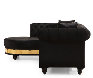 Gold Detailed Tufted Velvet Convertible Sectional Set with L-Shape Design for Living Room in Black - Product Image 5