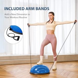 CHENGMO SPORTS 46CM Half Pilates Ball Thickened Explosion-proof Half Ball Balance <strong>Trainer</strong> with Resistance Bands and Air <strong>Pump</strong> - Product Image 2