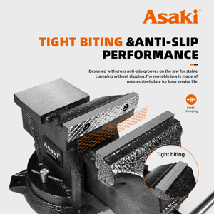 Étau de banc réglable robuste Asaki en acier, différentes tailles : 3 po, 4 po, 5 po, 6 po, 8 po, 10 po, 12 po - Product Image 3