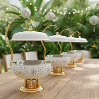 Orix Luxuriöser Goldener Hängender Chafing Dish 8L Edelstahl Alkoholheizung Energiesparender Speisenwärmer Glasdeckel Hotel Hochzeit