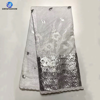 Tissu en velours élégant de haute qualité pour femmes, orné de paillettes, de dentelle, de perles et de strass, écologique, 100% coton, 5 yards
