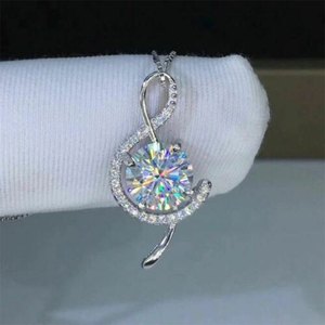 Collier avec pendentif note <span class=keywords><strong>de</strong></span> musique en zircone cubique pour femme, 23 mm, clé <span class=keywords><strong>de</strong></span> violoncelle en laiton plaqué or blanc, or blanc - Product Image 4