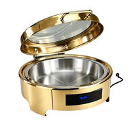 Chauffe-Plats Commercial Circulaire Argenté avec Couvercle Hydraulique Visible, Chauffage Électrique à Température Contrôlée, Écran Complet, 6L
