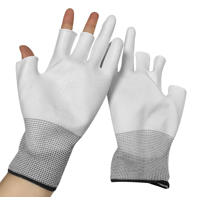 Industry Use High Quality White 3 Fingers Half PU Palmfit Coated Safety Gloves