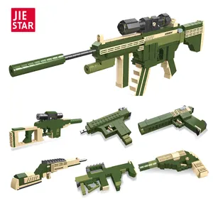 JIESTAR Großhandel 6 In 1 Ww2 Armee Abnehmbare Maschinenpistole Modell Baustein Spielzeug Junge Diy Kunststoff Schrotflinte Pistole Spielzeug Pistole Spielzeug