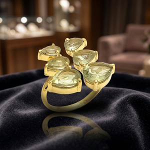 Emerald Elegance of 18K Gold Plated Stainless Steel <b>Ring</b> Bedecked with a Multitude of Mesmerizing Glass Classic Design - Product Image 3