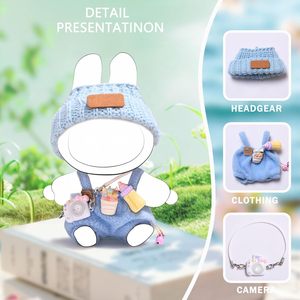 Conjunto de ropa de muñeca de juguete de dibujos animados de 17cm Premium, vestidos y accesorios de moda de 3 piezas, mono bonito, sombrero, cámara pequeña, sin muñeca incluida - Product Image 3