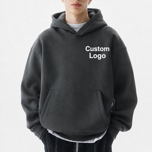 เสื้อฮู้ดผู้ชายแบบสวมหัวลำลอง OEM กระเป๋าหน้ากว้าง ดีไซน์ไหล่ตก รับทำโลโก้ตามสั่ง โรงงานผลิตเสื้อผ้าขายส่ง - Product Image 1