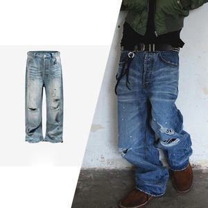Jeans Streetwear di Alta Qualità Personalizzati, Effetto Sbiadito e Lavaggio Acido, Jeans Baggy Y2k Blu Chiaro Distressed per <span class=keywords><strong>Uomo</strong></span> - Product Image 1