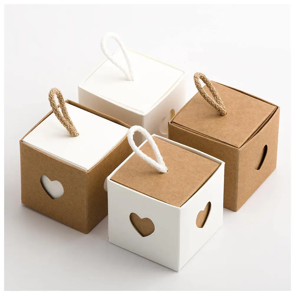 Caja de papel personalizada para embalaje de regalo, caja pequeña de papel kraft marrón con cinta iodegradable de 100% B