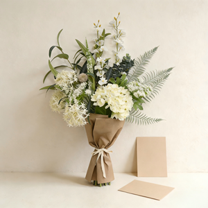 Ramo Artificial Blanco y Verde con Hojas de <span class=keywords><strong>Eucalipto</strong></span> y Helecho, Flores Artificiales Mixtas para Regalo de Novia, Centro de Mesa - Product Image 2