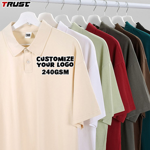 Haute qualité 240G hommes 100% coton blanc Golf pour Polo T-Shirts personnalisé brodé Logo uni à manches courtes surdimensionné tricoté <span class=keywords><strong>Pri</strong></span> - Product Image 1
