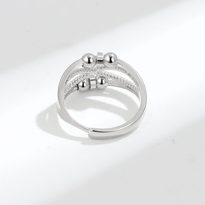 Bagues anti-ternissement en cuivre plaqué rhodium écologiques, ajustables, avec perles rotatives porte-bonheur, bijoux anti-anxiété pour femmes, vente en gros - Product Image 5