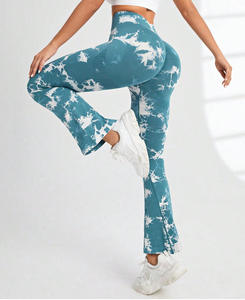 Pantalones de Yoga de Cintura Alta para Mujer, Talla Grande, Elásticos en Cuatro Direcciones, de Secado Rápido, Acampanados, Transpirables, con Estampado Sólido y Cordón de Ajuste con Pedrería - Product Image 1