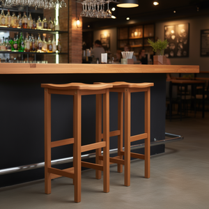 Ensemble de 2 tabourets de bar en bois d'acacia massif naturel, taille standard, design confortable, mobilier commercial pour bar à domicile - Product Image 2
