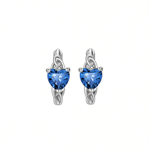 Pendientes Huggie con circonita en forma de corazón chapados en plata para mujer, regalo romántico, joyería de aleación, pendientes de aro de moda, azul oscuro - Product Image 1