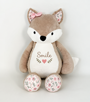Peluche personnalisée renard, adorable animal en peluche avec logo brodé, motif floral, OEM ODM, cadeau pour bébé