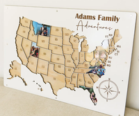 Foto viaje mapa EE. UU. viaje imagen recuerdo personalizado familia recuerdo regalo para viajeros 50 Estados imagen pantalla madera memoria mapa